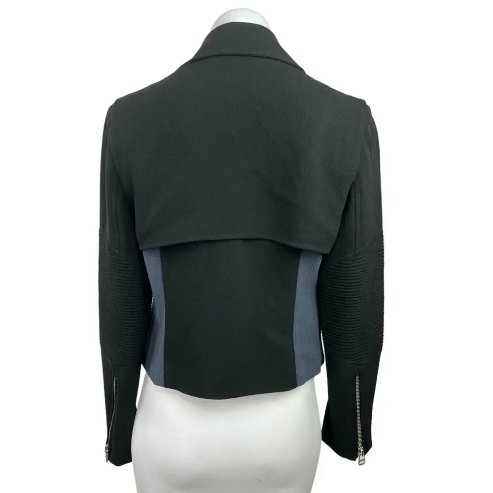 Aritzia Wilfred Montesson Black Blue Asymmetric Zip Moto Jacket Coat Blazer Sz 4